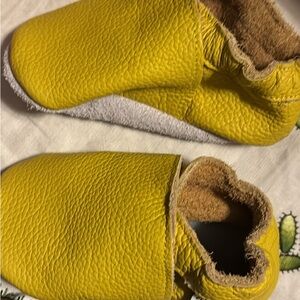 Yellow Leather Kids Moccasins